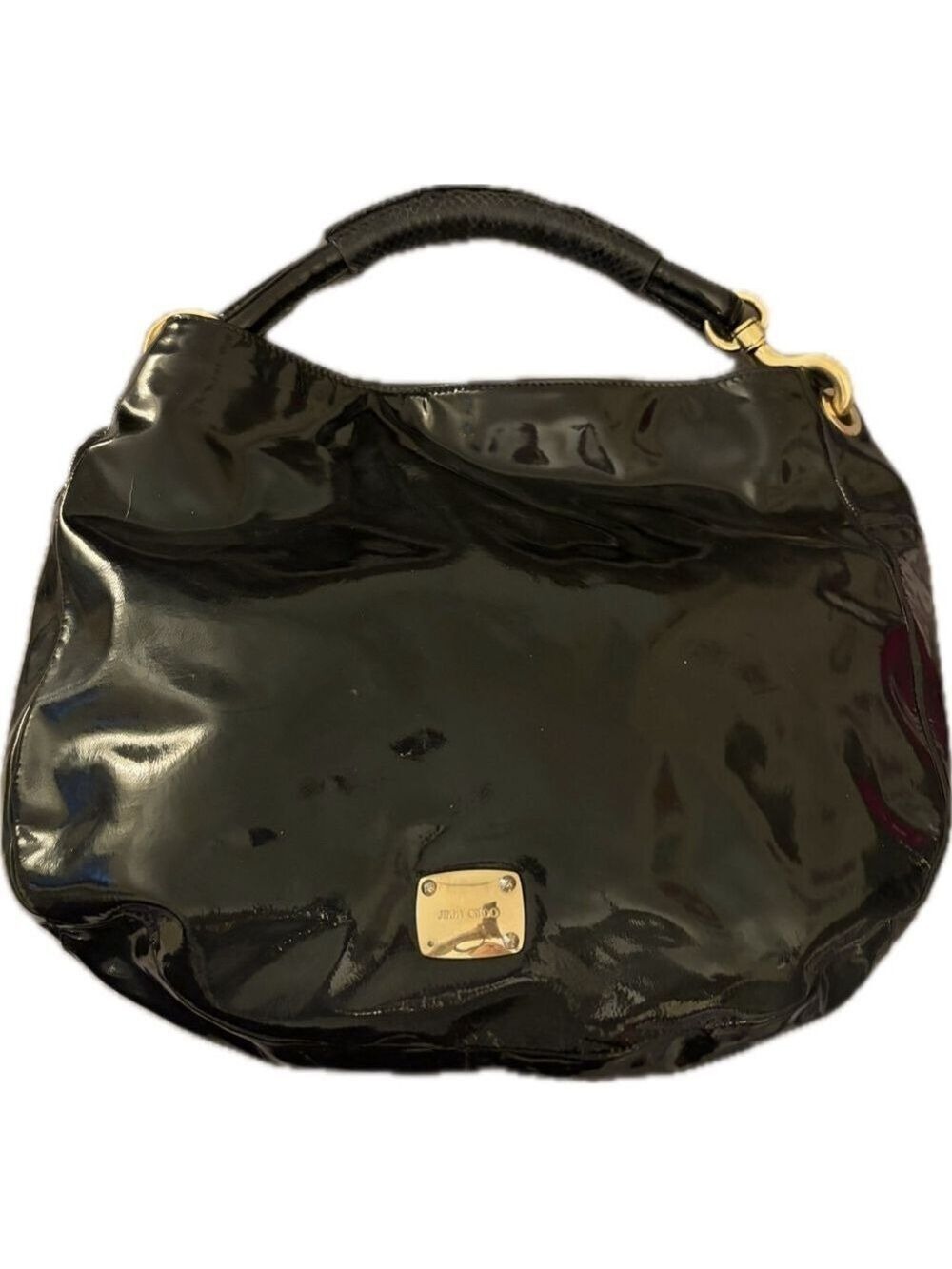 Jimmy Choo Black Patent PYTHON Handle Hobo Bag with COA